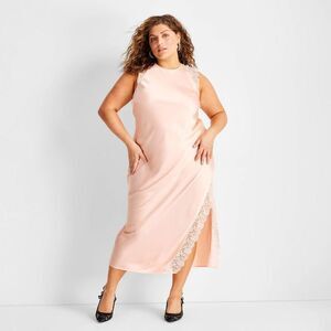Women's Sleeveless Lace Trim Ankle Dress - Future Collective Peach Orange 1